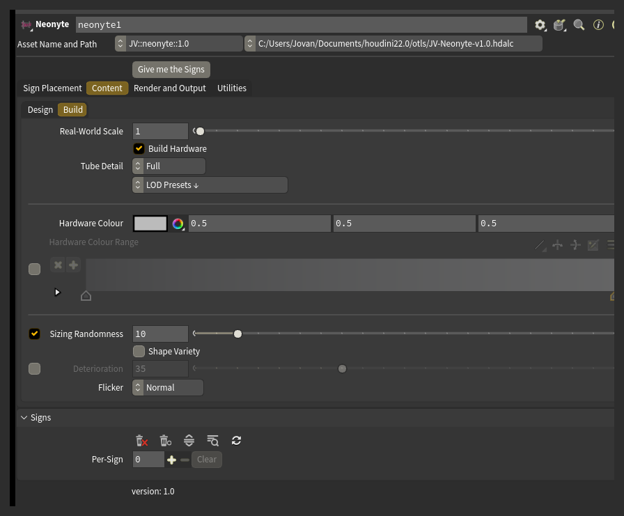 The Content tab, Build page