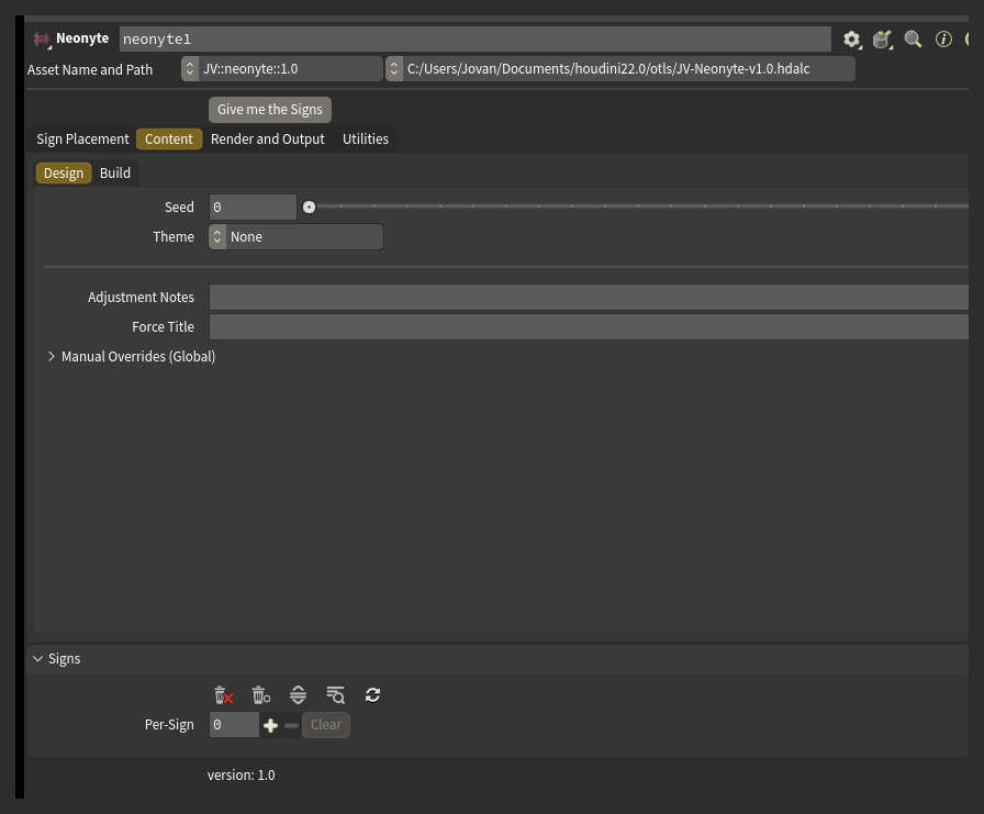 The Content tab, Design page