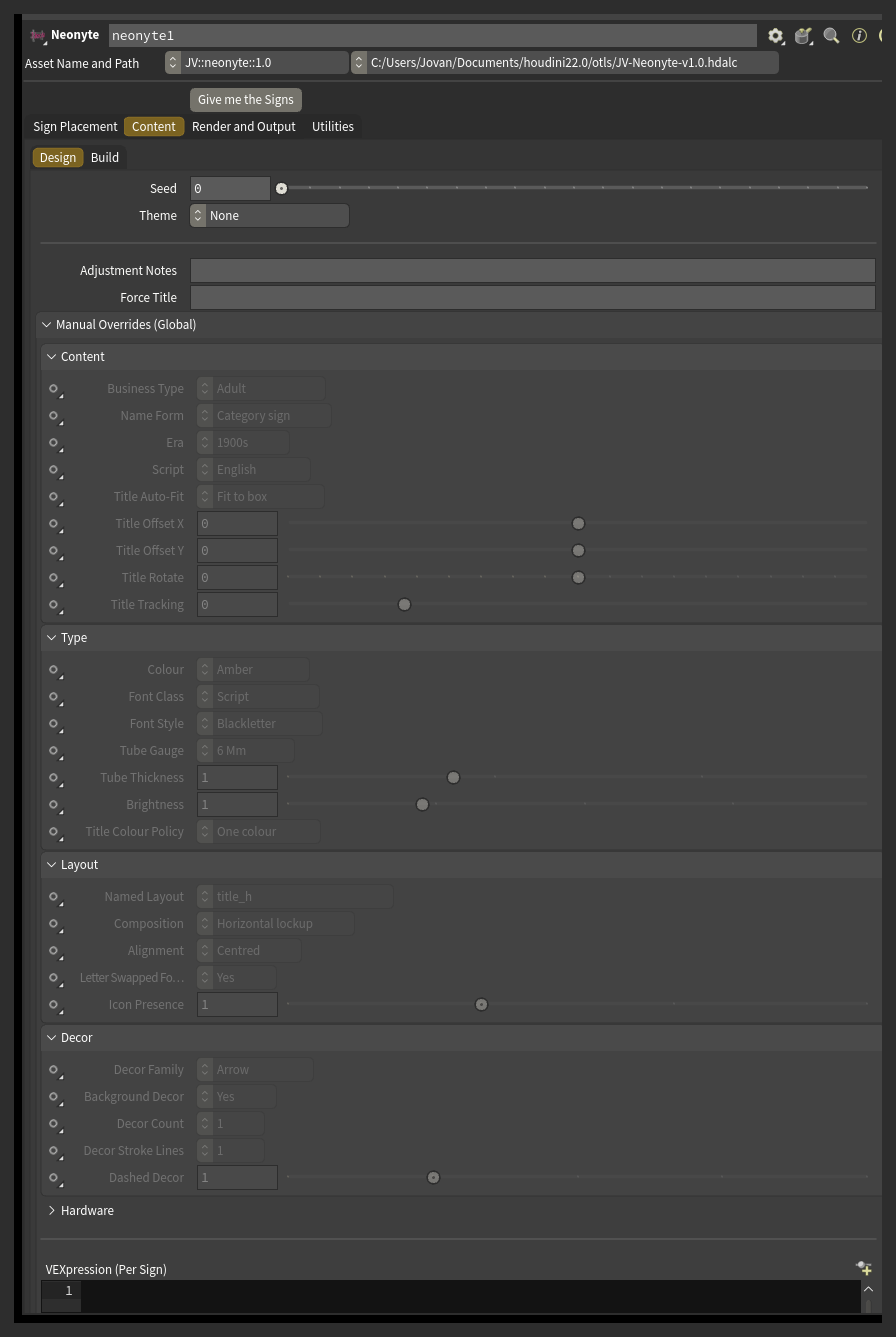 Manual Overrides (Global): the Content, Type, Layout and Decor sections