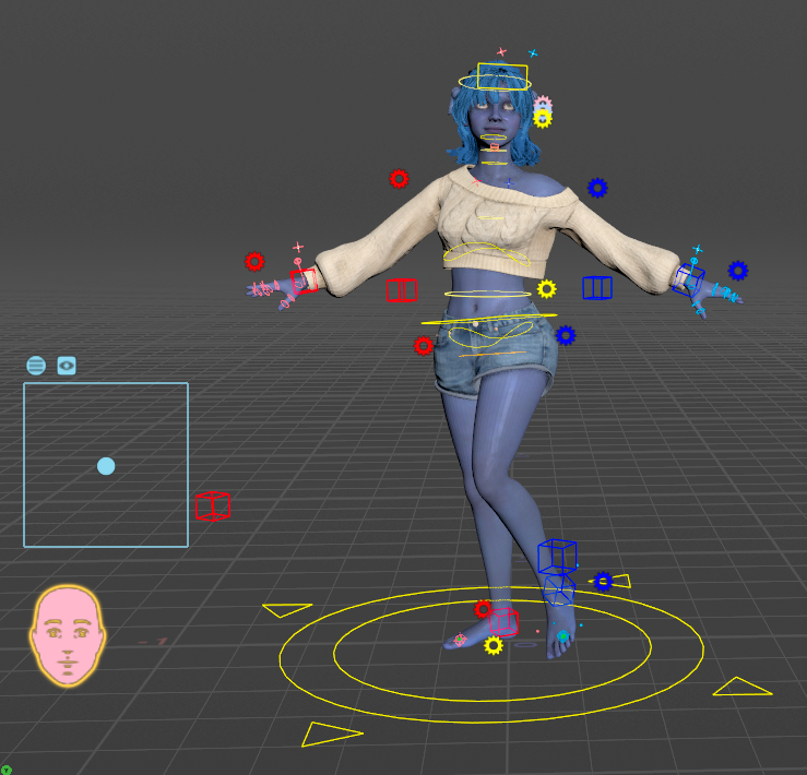 The Face Puppet pad (the square, left) and the face-set sprite below it