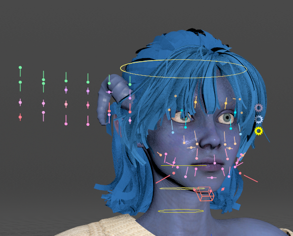 The face sliders on the face, the panel beside the head, and the gears
