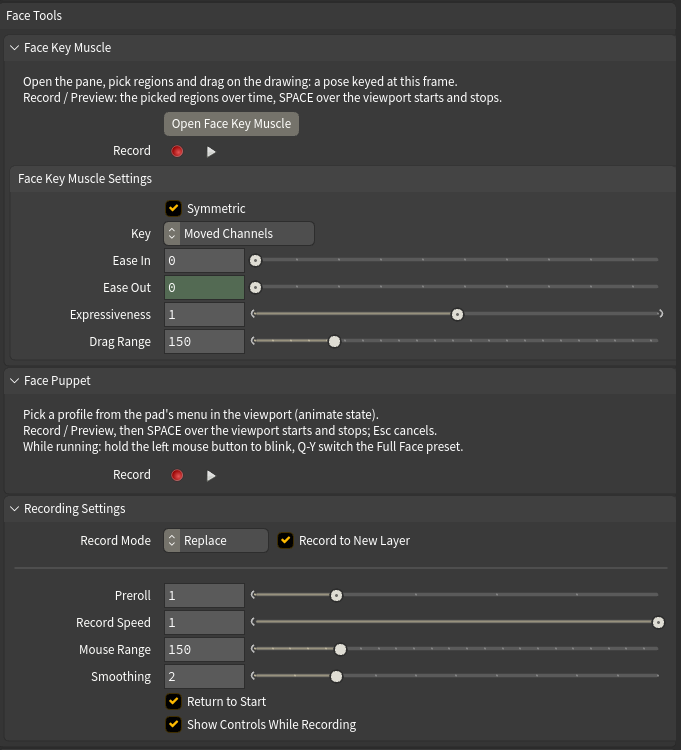 The Face Tools folder on the rig node